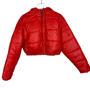 Naked Wardrobe Cropped Puffer Orange Jacket Size Medium